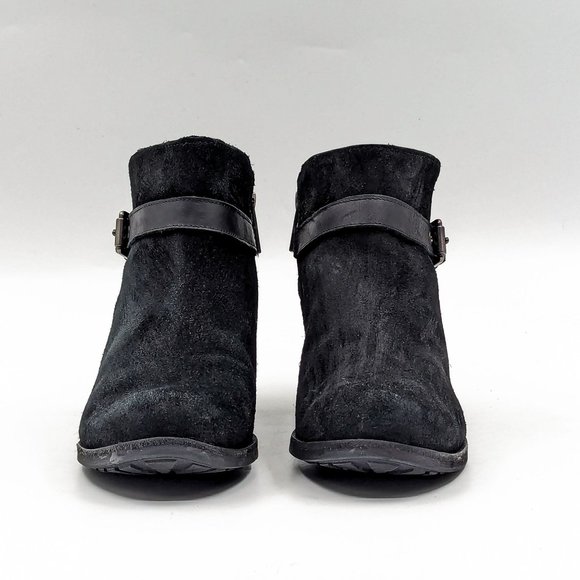 UGG Women Bellame Black Distressed Suede Zip Buckle Ankle Boots size 7 - Picture 2 of 12